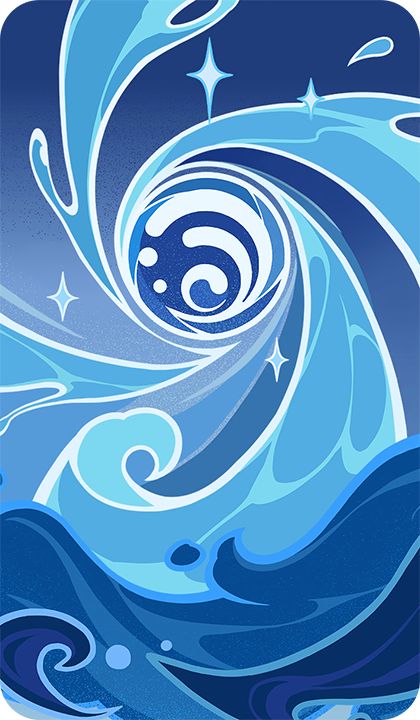 an abstract painting with blue waves and stars