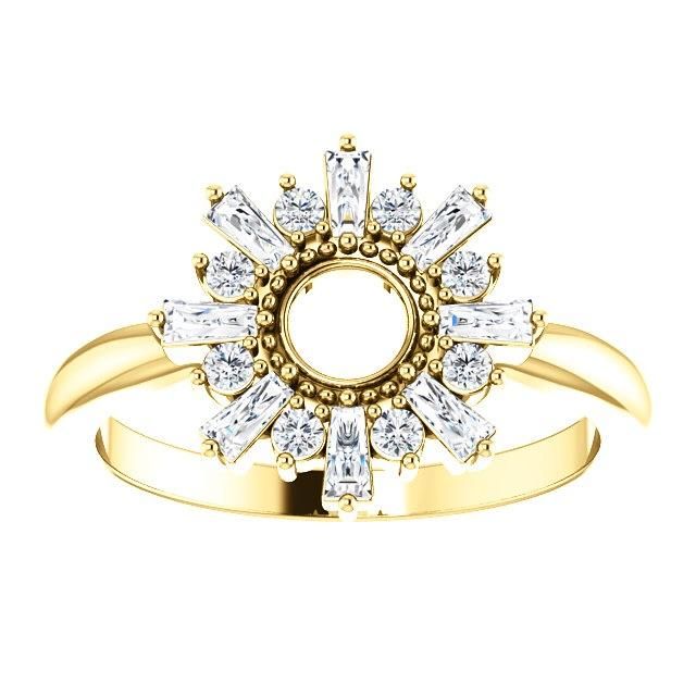 This celestial stunner is set with alternating baguette and round diamonds. Your choice of yellow, rose or white gold or platinum. Collection Board, Engagement Necklaces, Star Burst, Jewelry Showcases, Circle Diamond, Circle Ring, Sell Gold, Diamond Star, Ring Fit