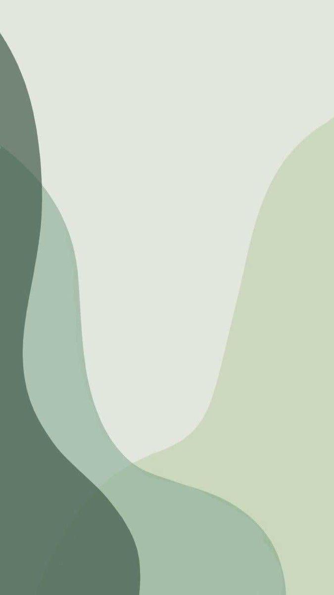 an abstract green and white wallpaper with wavy shapes in shades of grey, light blue, and dark green