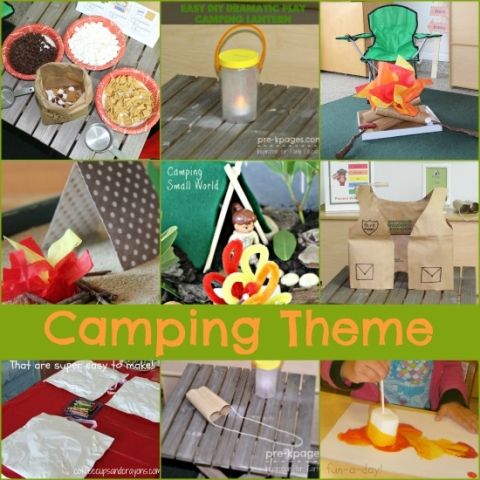 a collage of camping theme pictures with the words camping theme overlayed on it