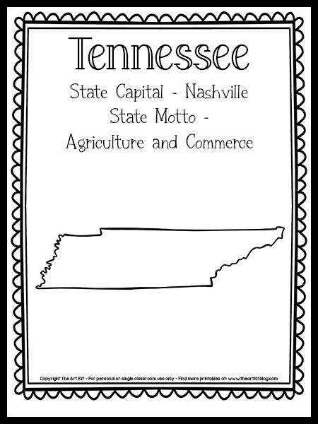 the state map for tennessee with words that read tennessee state capital - nashville, state motto and