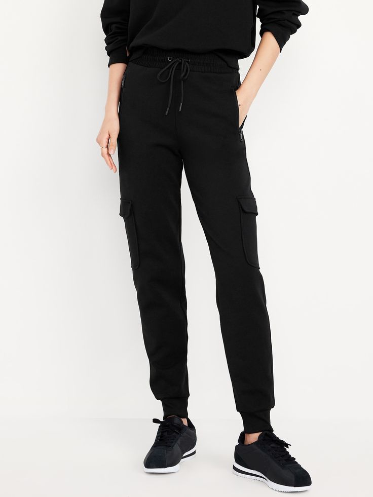 elastic-drawstring waist front zip pockets flap-cargo pockets at thigh cuffed leg breathable sits at belly button fitted hip and thigh slim leg 27 1/2" regular inseam 25 1/2" petite inseam 30 1/2" tall inseam models are approx.  5'9" and wear sizes s (4), l (12), and xl (18)machine wash according to the care instruction label  . Best Holiday gift for Women , perfect Joggers for Christmas! Sporty Winter Cargo Pants With Multiple Pockets, Fitted Mid-rise Sporty Cargo Pants, Winter Sporty Cargo Pants With Elastic Waistband, Functional Bottoms With Cargo Pockets For Jogging, Functional Jogging Bottoms With Cargo Pockets, Mid-rise Sweatpants With Pockets For Fall, Fitted Casual Joggers With Cargo Pockets, Fitted Sporty Cargo Pants With Pockets, Sporty Fitted Cargo Pants With Pockets