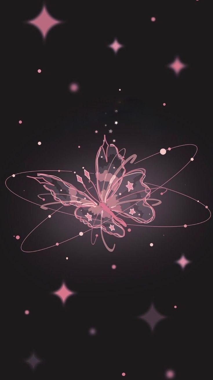 a pink flower with stars in the background