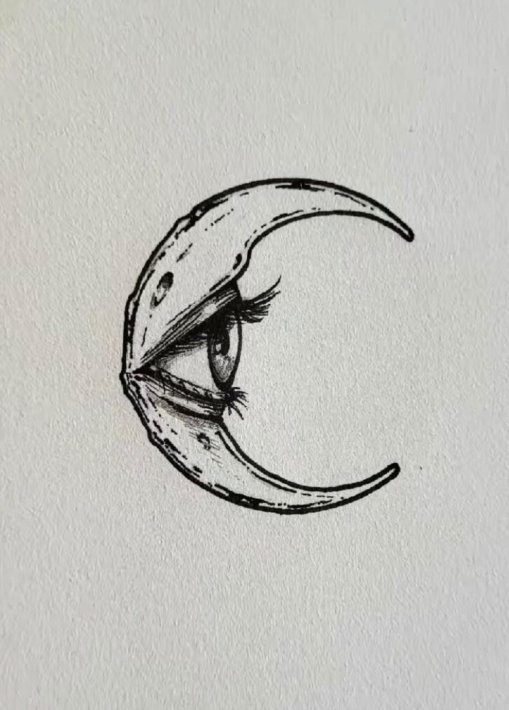 a drawing of an eye that is in the shape of a crescent