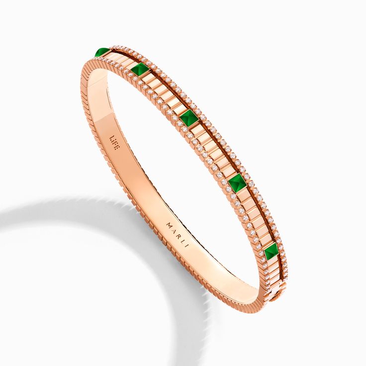 LIFE Diamond Hinged Bangle in Rose Gold Luxury Green Gemstone Bangle, Luxury Green Bangle, Luxury Bangle Bracelets With Gemstone Accents, Luxury Gemstone Bangle Bracelets, Luxury Bangle With Gemstone Accents For Gift, Luxury Gemstone Accented Bangle For Gift, Luxury Gemstone Accents Bangle For Gift, Luxury Green Bangle For Anniversary, Bridal Diamond Jewellery