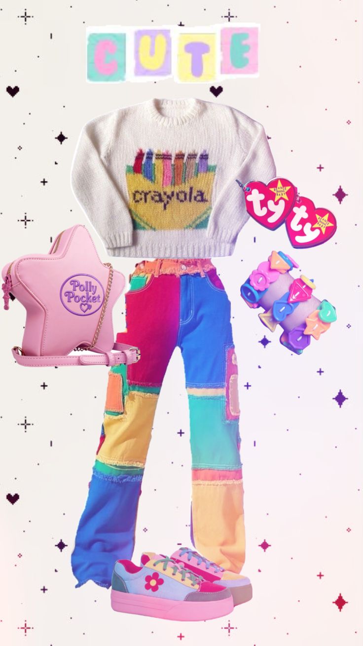 Clowncore Outfit, Kid Core Outfits, Decora Aesthetic, Kidcore Outfit, Kidcore Fashion, Silly Clothes, Clown Clothes, Colorful Outfit, Rainbow Outfit