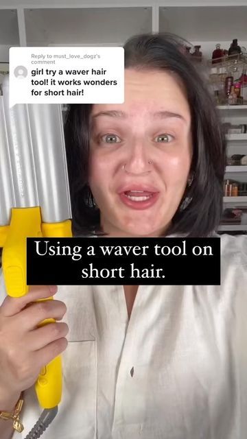 Hair Waver Styles Short, Waver Tool Hair, Hair Crimper Tutorial, Crimped Shoulder Length Hair, How To Use A Beach Waver On Short Hair, 3 Barrel Hairstyles, Crimped Short Hair Hairstyles, Crimper Hairstyles Short Hair, Crimped Hairstyles Shoulder Length