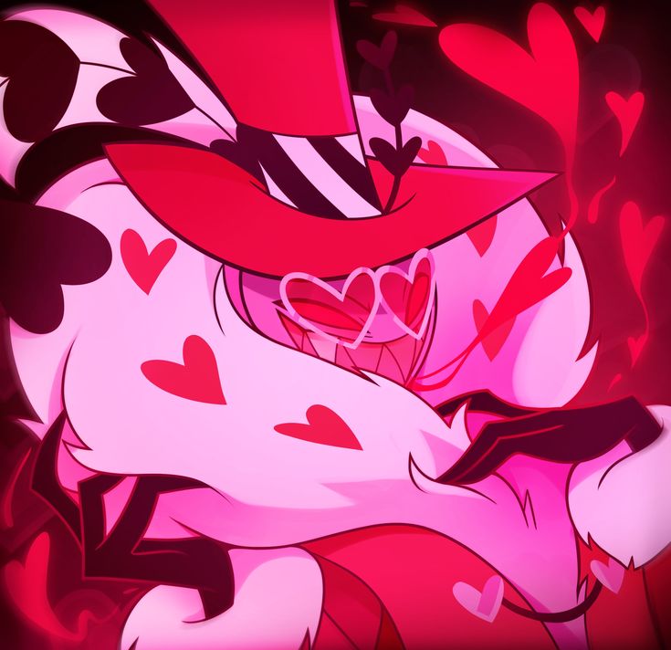 a cartoon character with hearts on his chest and hat over his head, in the middle of an animated scene