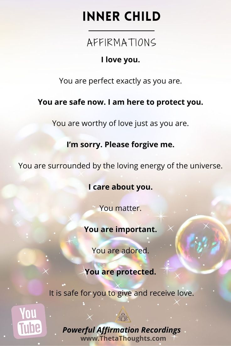 a poem written in front of bubbles with the words inner child affirmations i love you