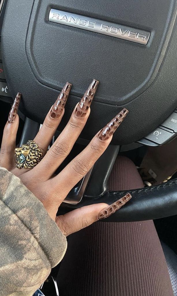 Nail Design Glitter, Brown Acrylic Nails, Edgy Nails, Her Nails, Exotic Nails, Long Acrylic Nails Coffin, Bling Acrylic Nails, Glam Nails, Fabulous Nails