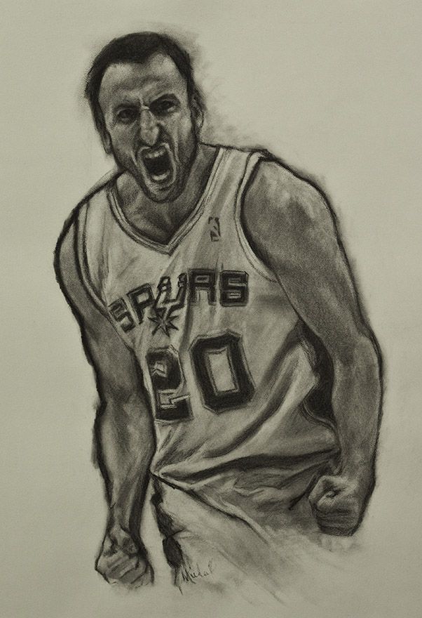 a drawing of a basketball player with his mouth open