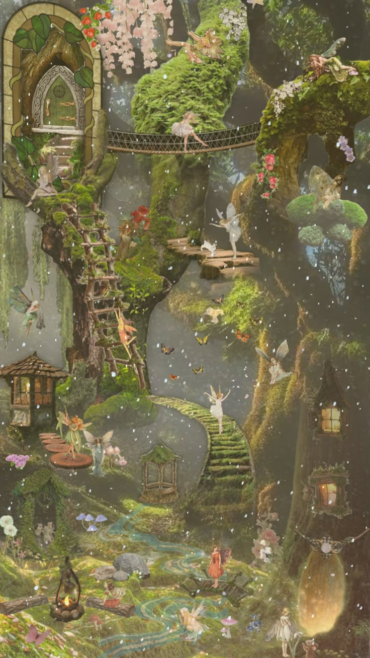 an image of a fairy land with trees and flowers