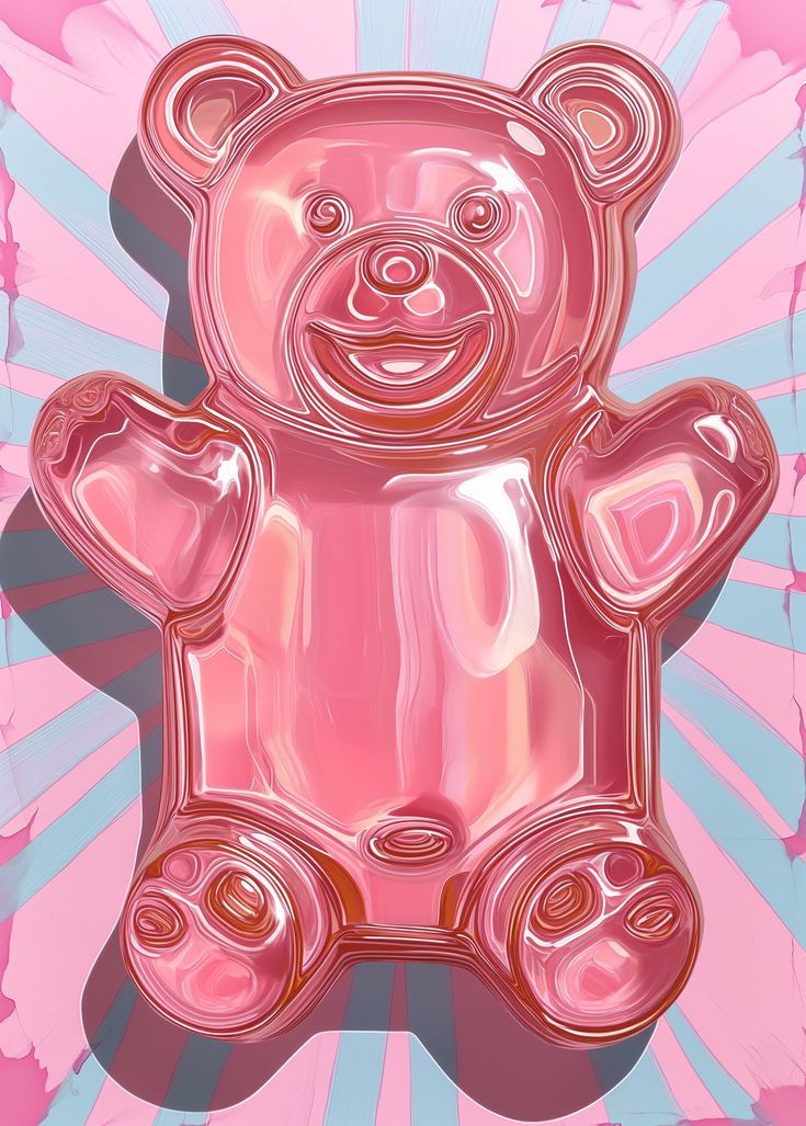 Pink gummy bear illustration with a matte, anti-gloss look, playful and chic candy art in booru style, perfect for Pinterest collections focused on non-reflective and textured art pieces, unique and adorable sugar-inspired graphics for fun and creative pinners. Gummy Bear Illustration, Girly Graphics, Sweet Drawings, Zine Design, Pink Xmas, Bear Drawing, Candy Art, Bear Illustration, Bear Wallpaper