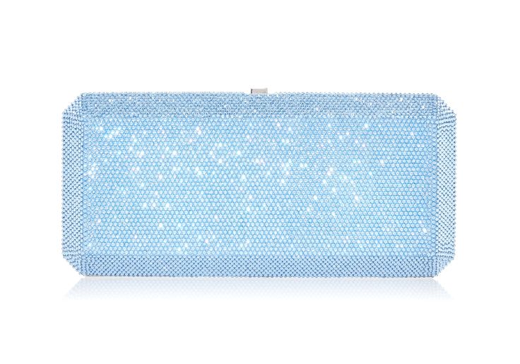 Slim Rectangle Blue Clutch - Judith Leiber Luxury Square Clutch, Designer Light Blue Formal Bags, Modern Blue Clutch For Formal Occasions, Light Blue Rectangular Evening Clutch, Designer Rectangular Clutch For Evening, Blue Square Evening Bag, Modern Light Blue Evening Bag, Designer Rectangular Case Evening Bag, Light Blue Rectangular Evening Bag