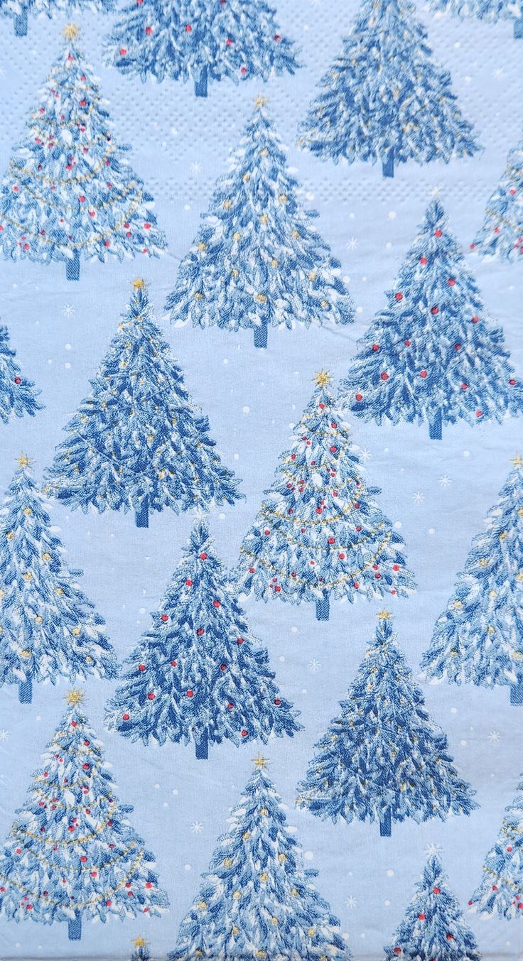 a blue christmas tree print fabric