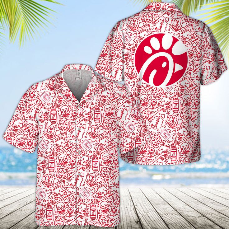 Chick-fil-A Summer Doodle Art Hawaiian Shirt Cheap Hawaiian Style Graphic Print T-shirt, Vacation-ready Hawaiian Shirt With Graphic Print, Hawaiian T-shirt With Tropical Print, Hawaiian Tropical Print T-shirt For Beach, Hawaiian Tropical Print T-shirt For Beach Season, Resort Shirt, Chick Fil A, Polo Shirt Women, Doodle Art Designs