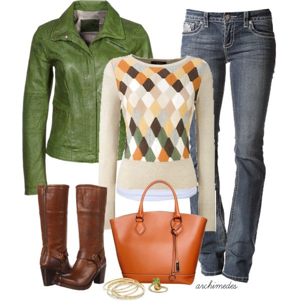 weekend outfit: green/orange Ginny Weasley Outfits, Weasley Outfits, Autumn Fashion Outfits, Orange Outfits, Beige Outfit, Ginny Weasley, Outfits Polyvore, Jacket Sweater, Autumn Clothes