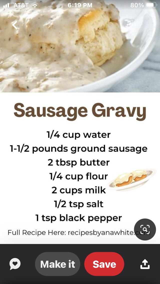 the menu for sausage gravy is shown