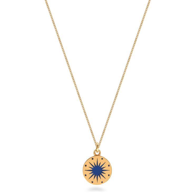 Indigo Blue Enamel Star Pendant Necklace in Gold Vermeil. This medallion is perfect for layering necklaces and has a simple, minimalist look. Each pendant in our Enamel Collection was designed by Julia and features a wide variety of brightly coloured jewellery. This design makes the perfect necklace for layering, and w Star Charm Necklace, Layering Necklaces, Star Pendant Necklace, Enamel Necklaces, Silver Lockets, Vermeil Jewelry, Funky Jewelry, Star Design, Chain Pendant