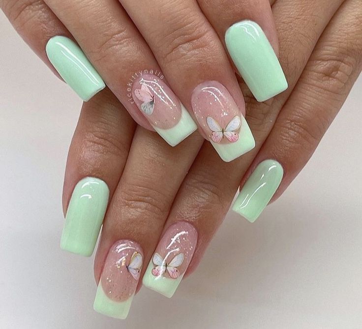 Mint Green Nail Designs, Mint Green Nails, Mint Nails, Green Acrylic Nails, Green Nail Art, Green Nail Designs, Prom 2024, Green Nail, Jelly Bean