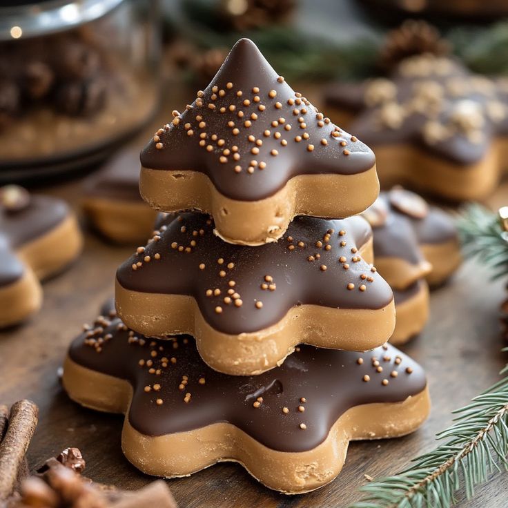 chocolate covered cookies stacked on top of each other