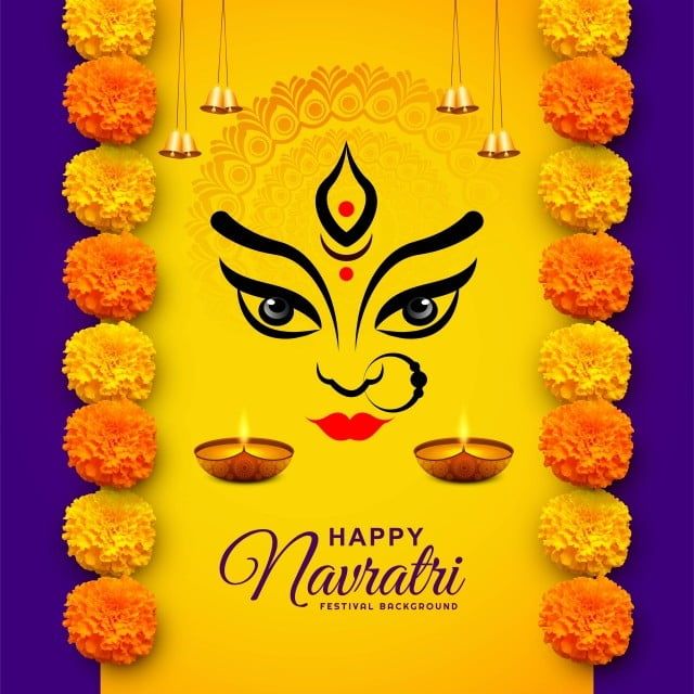 happy navrathri greeting card with candles and flowers on purple background for diwaling