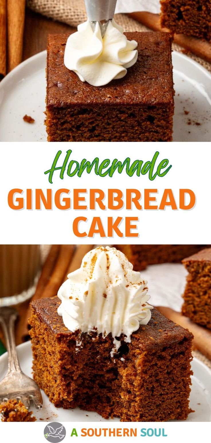 two pictures with the words homemade gingerbread cake on top and in the bottom corner