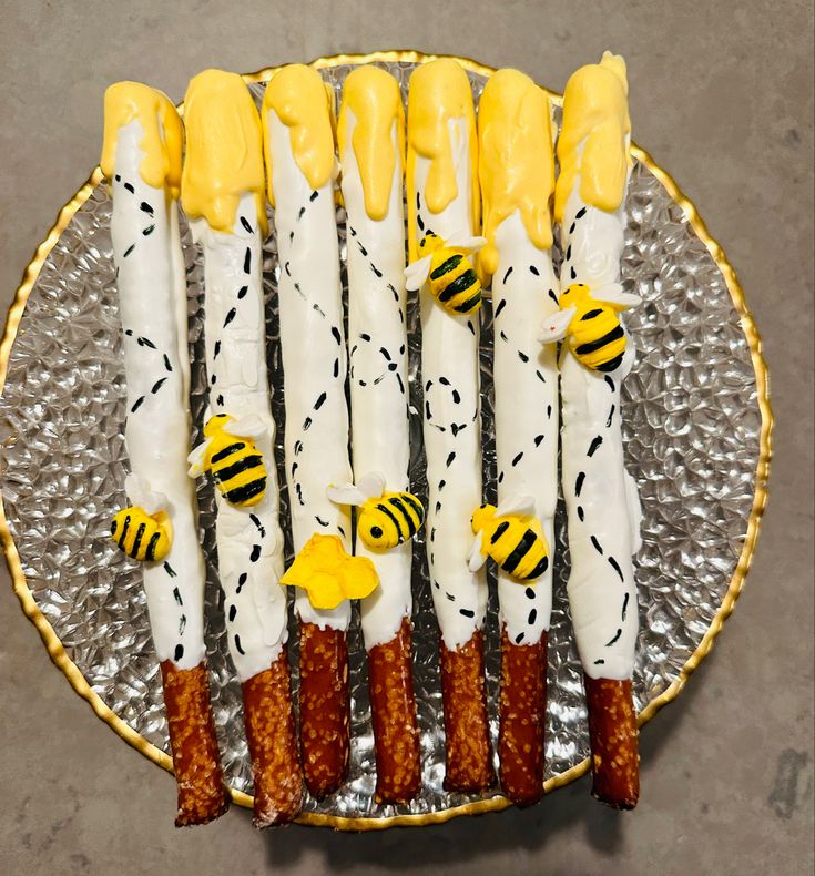 the bees are made out of marshmallows and other things that look like sticks