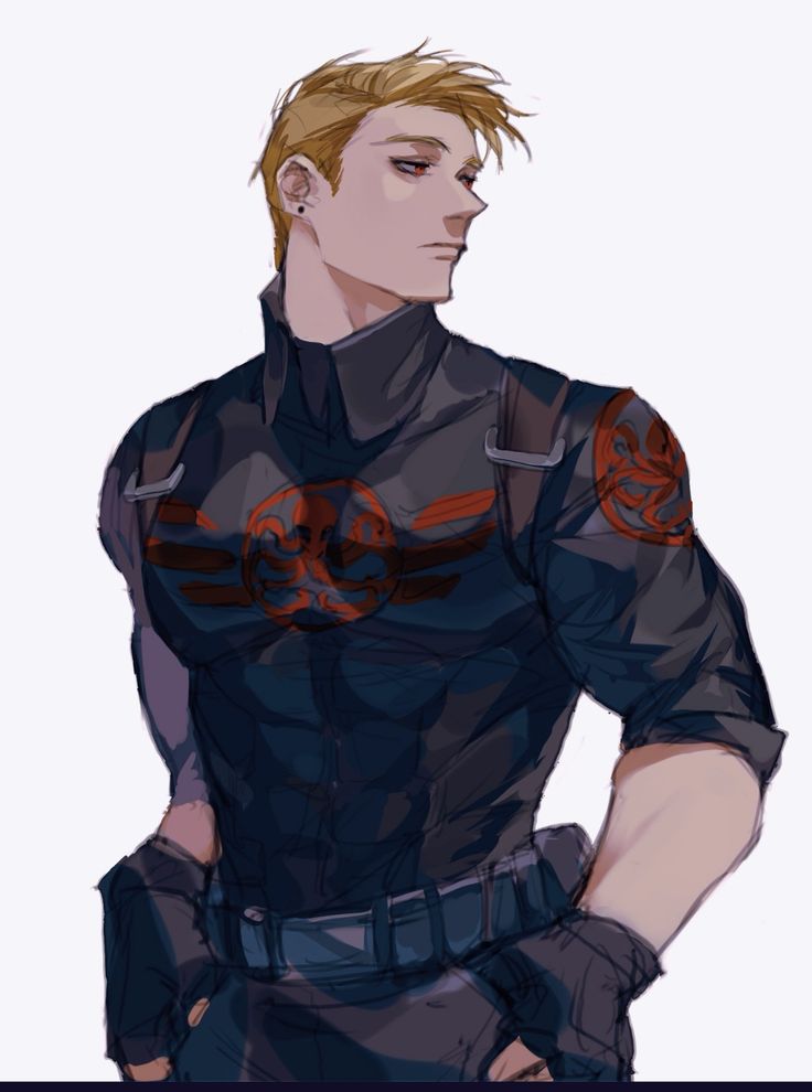 a man with blonde hair wearing armor and holding his hands in his pockets, looking to the side