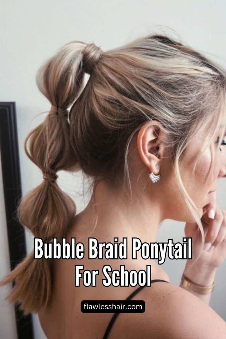 Bubble Braid Ponytail For School Ponytail For School, Ponytail And Braid, Fun Hair Ideas, Bubble Braid Ponytail, Cutest Hairstyles, Classic Ponytail, Bubble Braid, Braid Ponytail, Effortless Look