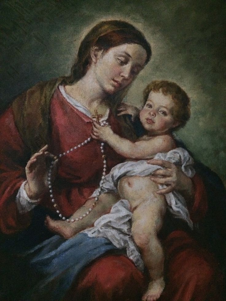 a painting of a woman holding a baby in her lap and pearls on the necklace