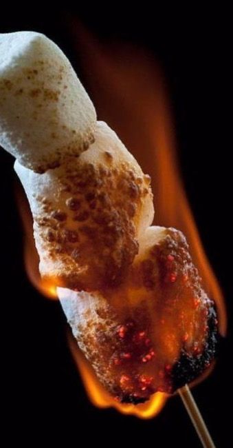 a marshmallow skewer is on fire