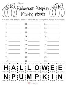 halloween pumpkin making words worksheet for kids to practice numbers and spelling the word