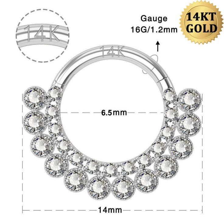 Descripción: 


El diseño único de doble fila de CZ transparente hace que el anillo de tabique de doble apilado sea más elegante y exquisito, es un gran regalo para su amor, hija, fiesta, aniversario y muchas otras ocasiones.


Material seguro: El Clicker del tabique Está hecho de    Oro blanco de 14K, 100% sin plomo, 100% sin níquel.


Segmento con bisagras: Hicimos pruebas repetidas para garantizar que el segmento sea fácil de abrir y cerrar, y que no se caiga.


 
Superficie lisa : Alta supe Stacked Septum, Daith Hoop, Gold Septum, Septum Hoop, Septum Clicker, Tragus, Hoop Ring, Septum Ring, Diamond Bracelet