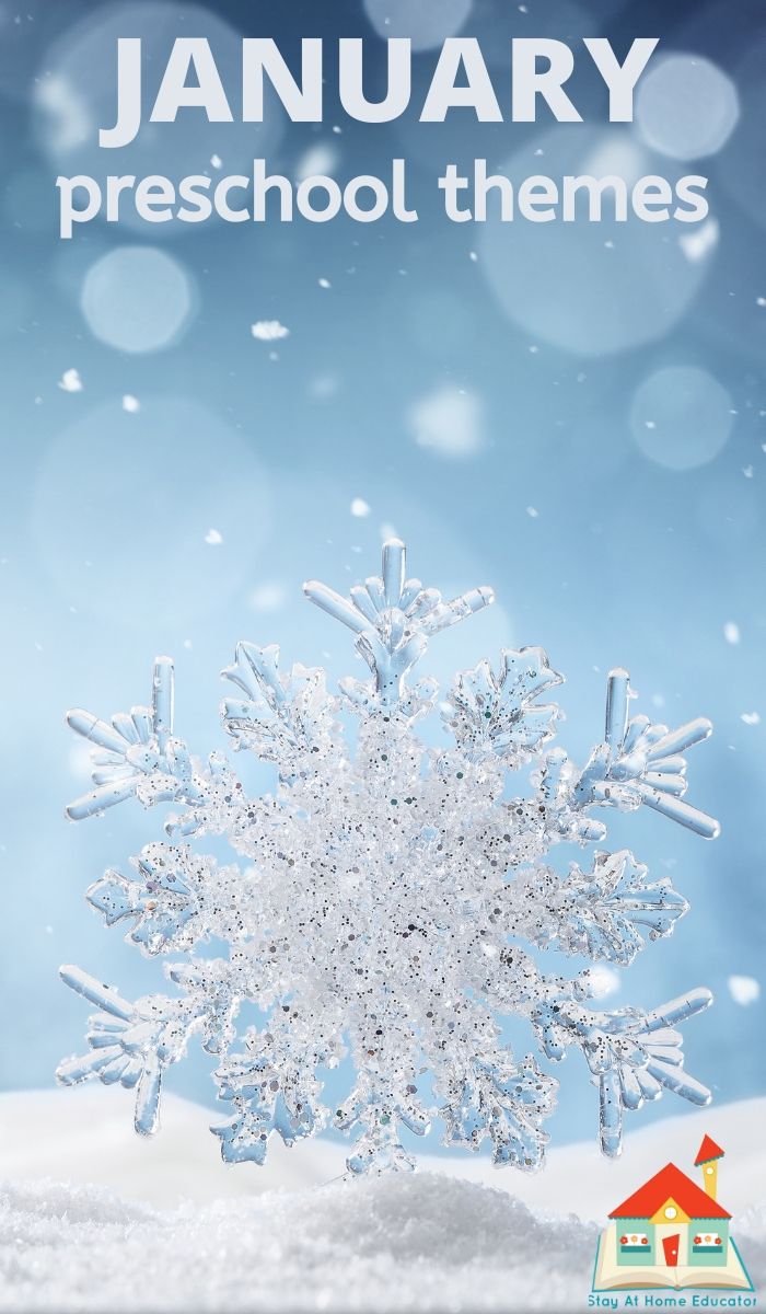 a snowflake is shown with the words january preschool themes in front of it