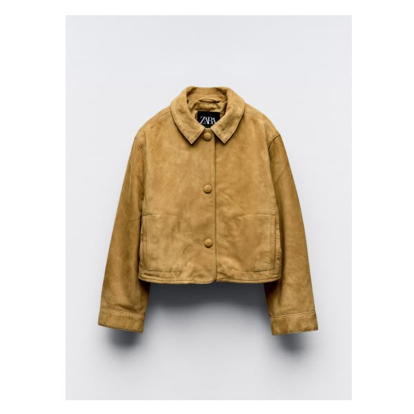 Jacket with shirt collar and long sleeves. Front closure with lined snap buttons. Front pockets. Zara Fall Winter 2024, 2024 Fits, Work Fits, Suede Leather Jacket, Spring 2025, Autumn Fits, Cardigan Sweater Jacket, Autumn 2024, Fancy Dinner