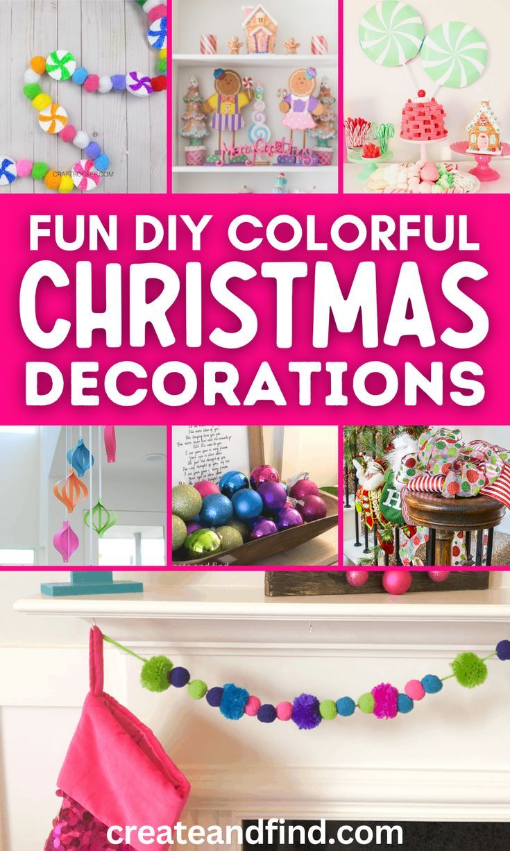 Colorful DIY Christmas decorations. Christmas Tablescapes Colorful, Funky Christmas Decor Bohemian, Diy Bright Christmas Decorations, Colorful Christmas Outdoor Decorations, Christmas Decor Bright Colors, Christmas Tree Bright Colors, Merry Bright Christmas Decorating Ideas, Bold Christmas Decor, Diy Colorful Christmas Ornaments