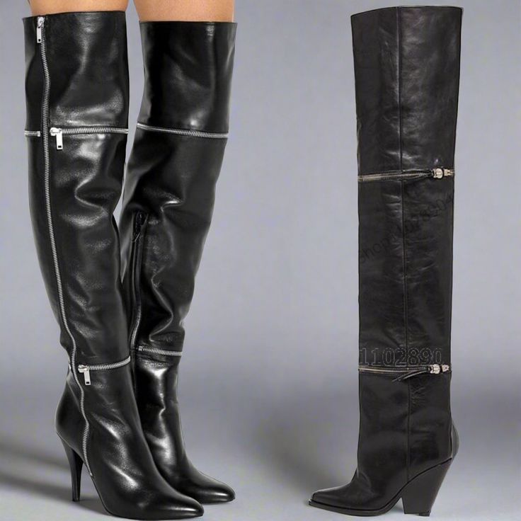 Introducing the new Pocket Boots from Primadons and Donnas. These 10cm thigh boots are the perfect addition to any wardrobe. With a faux leather upper and rubber sole, these boots are made to order and will take around 2-3 weeks to arrive. Available in sizes 35-43, these boots are sure to make a statement. For a custom fit, please add the custom fit fee to your order. Search for the custom fit fee in the products section to find out more. Boots are sold with Stiletto heel. If you want to change Pocket Boots, Bodysuit Tops, Thigh Boots, Bodysuit Jumpsuit, Full Body Suit, Stocking Tights, Thigh Boot, Sweater Collection, Beach Swimwear