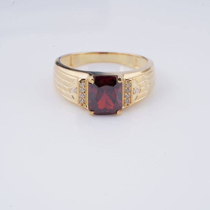 Emerald Garnet Gold Plated Ring , 2CT Red Gemstone Four Prong Wedding Ring 14K Gold Plated Handmade Ring Jewelry 925 Sterling Silver  1.Presenting the exquisite Emerald Garnet Gold Plated Ring, a representation of refinement and class. With a stunning 2CT red ruby set in a delicate four-prong setting, this magnificent piece has a timeless beauty that will dazzle everyone who sees it. Our talented artisans have painstakingly fashioned this ring by hand, making it a true masterpiece. 2.The best 92 Ruby Set, Signet Ring Men, Garnet And Gold, Hand Making, Red Gemstones, Garnet Ring, Plated Ring, Gold Plated Rings, Red Ruby