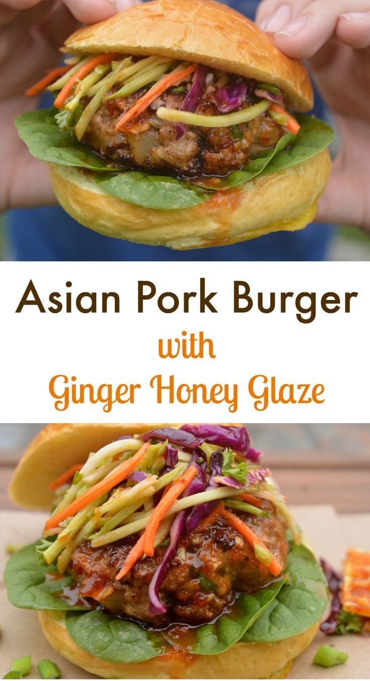 Asian Pork Burgers, Pork Smash Burger, Pork Burgers Recipes Ground, Pork Burger Recipes, Asian Burger, Pork Burgers Recipes, Burgers Recipes, Stuffed Burgers, Ginger Honey