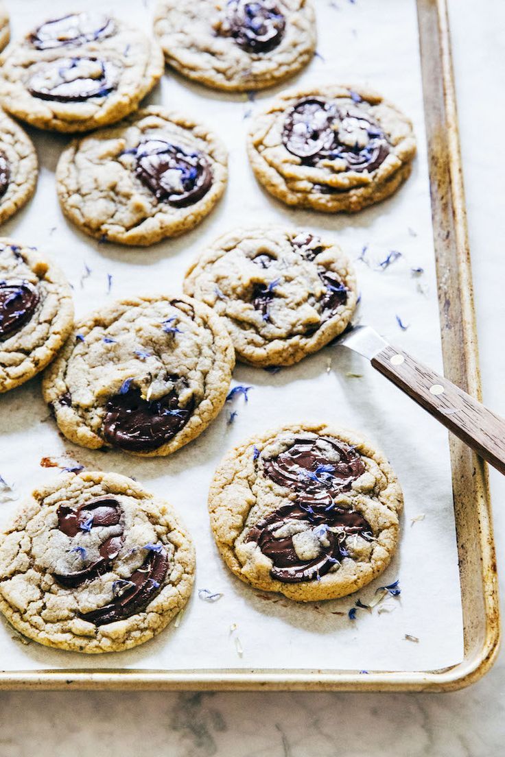 chocolate chip cookies on a baking sheet ready to be baked