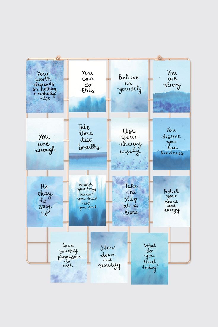 blue watercolor cards with words on them