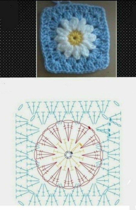 an image of a crocheted square with a flower on it and the words daisy square written in japanese