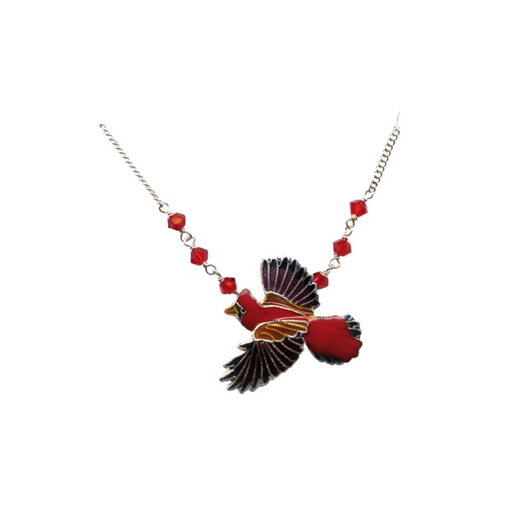 Cardinal Small Necklace | Available at Bamboo Jewelry Online for $36! Small Necklaces, Bamboo Jewelry, Bamboo Gifts, Cloisonne Jewelry, Unique Fashion Jewelry, Small Crystals, Kay Jewelry, Small Necklace, Large Necklace