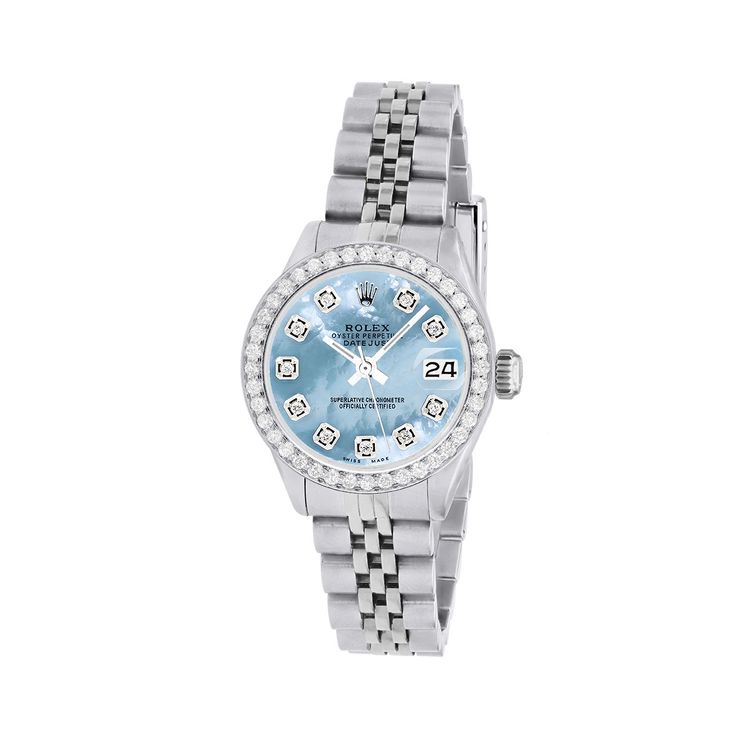 Model/Collection Name: Oyster Perpetual Datejust&#44 Blue Rolex Watch, Watch Rolex Women, Blue Jewerly, Ladies Rolex Watches, Rolex Blue, Blue Dial Watch, Diamond Watches Women, Rolex Diamond, Bezel Watch