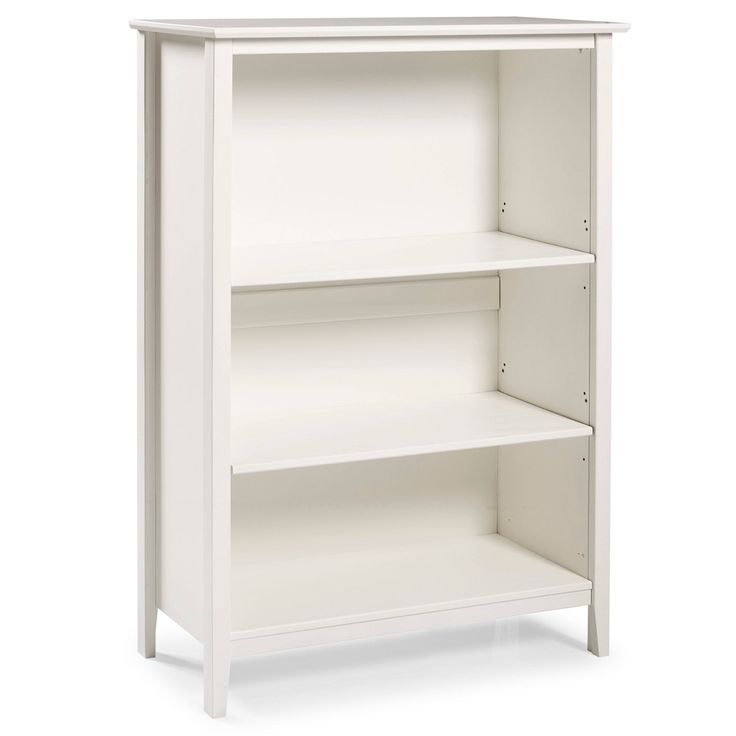 a white bookcase with two shelves on each side and one shelf above the other