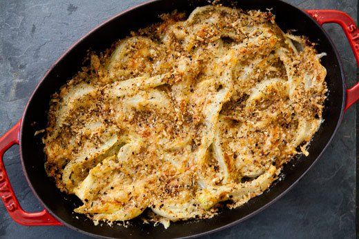 a skillet filled with food on top of a table