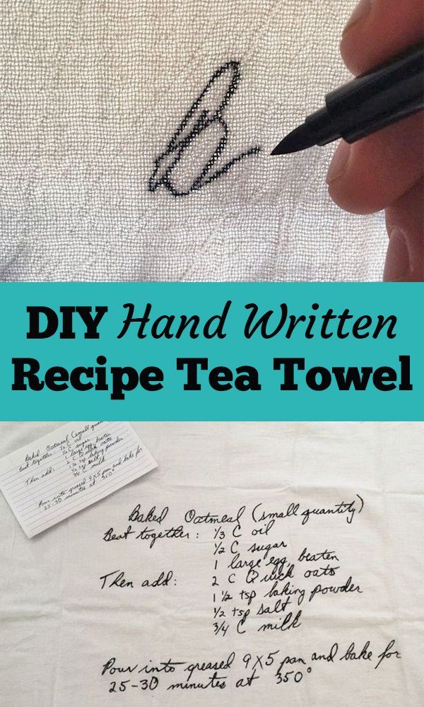 a handwritten recipe tea towel with the words diy hand written on it