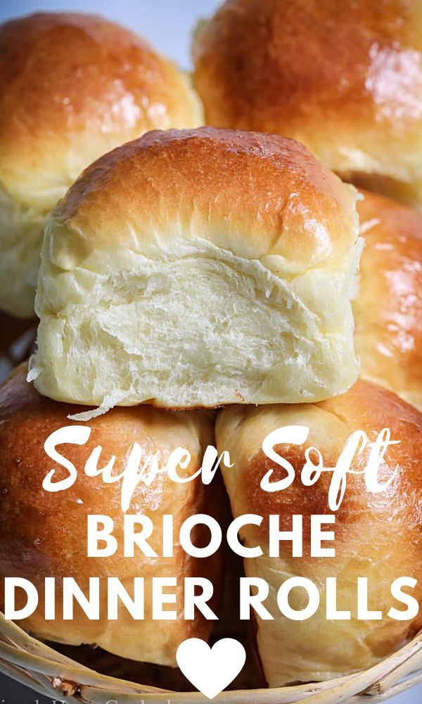 bread rolls stacked on top of each other with the words super soft brioche dinner rolls