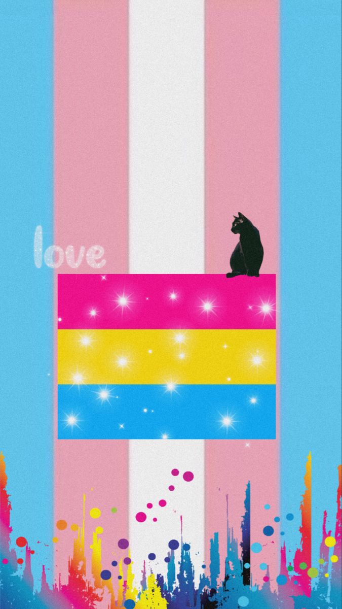 a black cat sitting on top of a rainbow colored box with the word love written above it